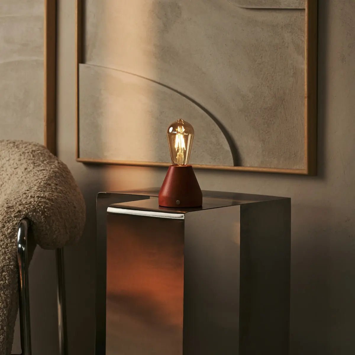 Zavi Chestnut Brown Rechargeable Table Lamp | LED, Cordless & 80-Hour Battery Life