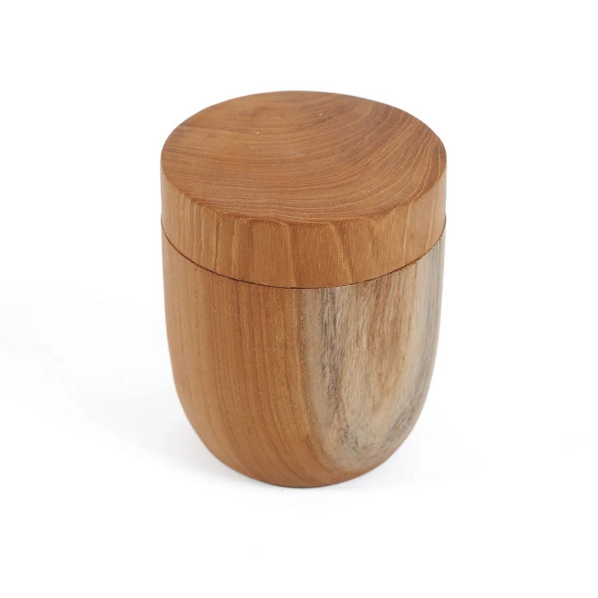 Teak Wood Storage Jar – Low Profile Natural Accent Piece, Medium
