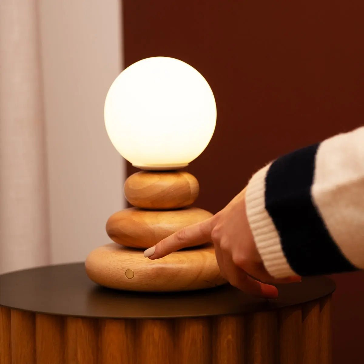 Isabella Light Brown Wooden Rechargeable Lamp | Dimmable, Cordless & Warm Light
