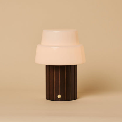 Lio Dark Brown Rechargeable Table Lamp | Cordless, 3 Light Modes & Glass Lampshade