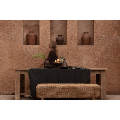 Linen Tablecloth - Black Natural Tuscany Style - 150x300