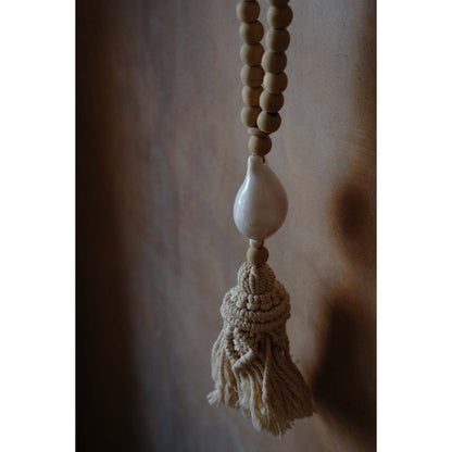 Woven Shell Necklace - Natural Wood, Coastal Style, White
