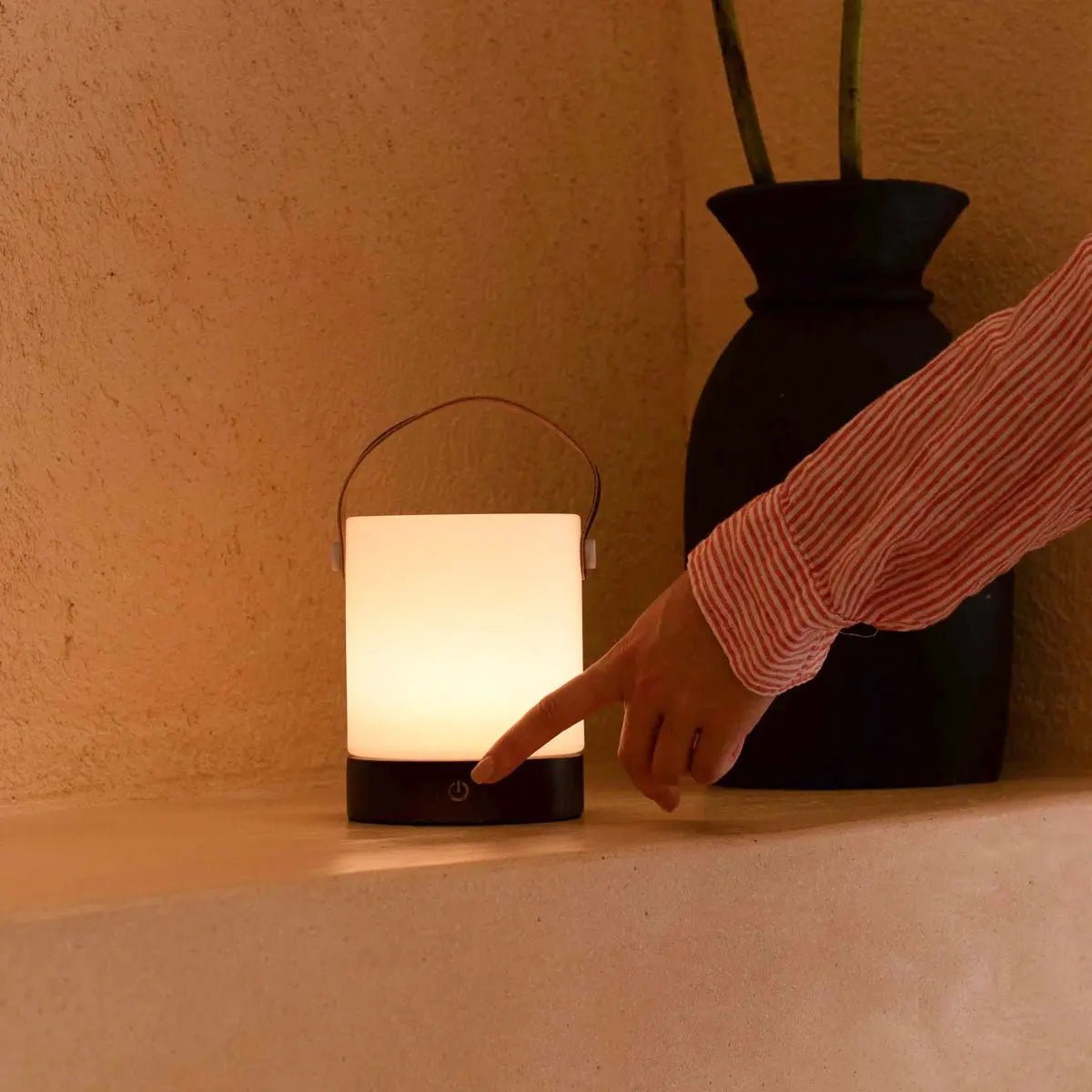 Avery Dark Brown Rechargeable Wooden Table Lamp | Leather Strap, Cordless & Dimmable