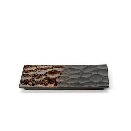 Ceramic Dinner Plate - Rectangular Appetizer Plate, Brown Glaze