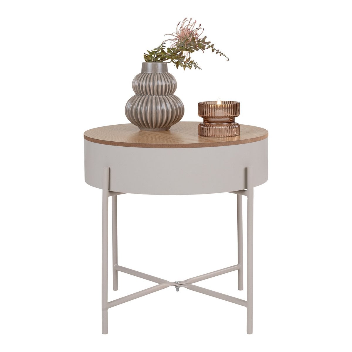 Steel Side Table - Beige Modern Accent Table, 40x40 cm