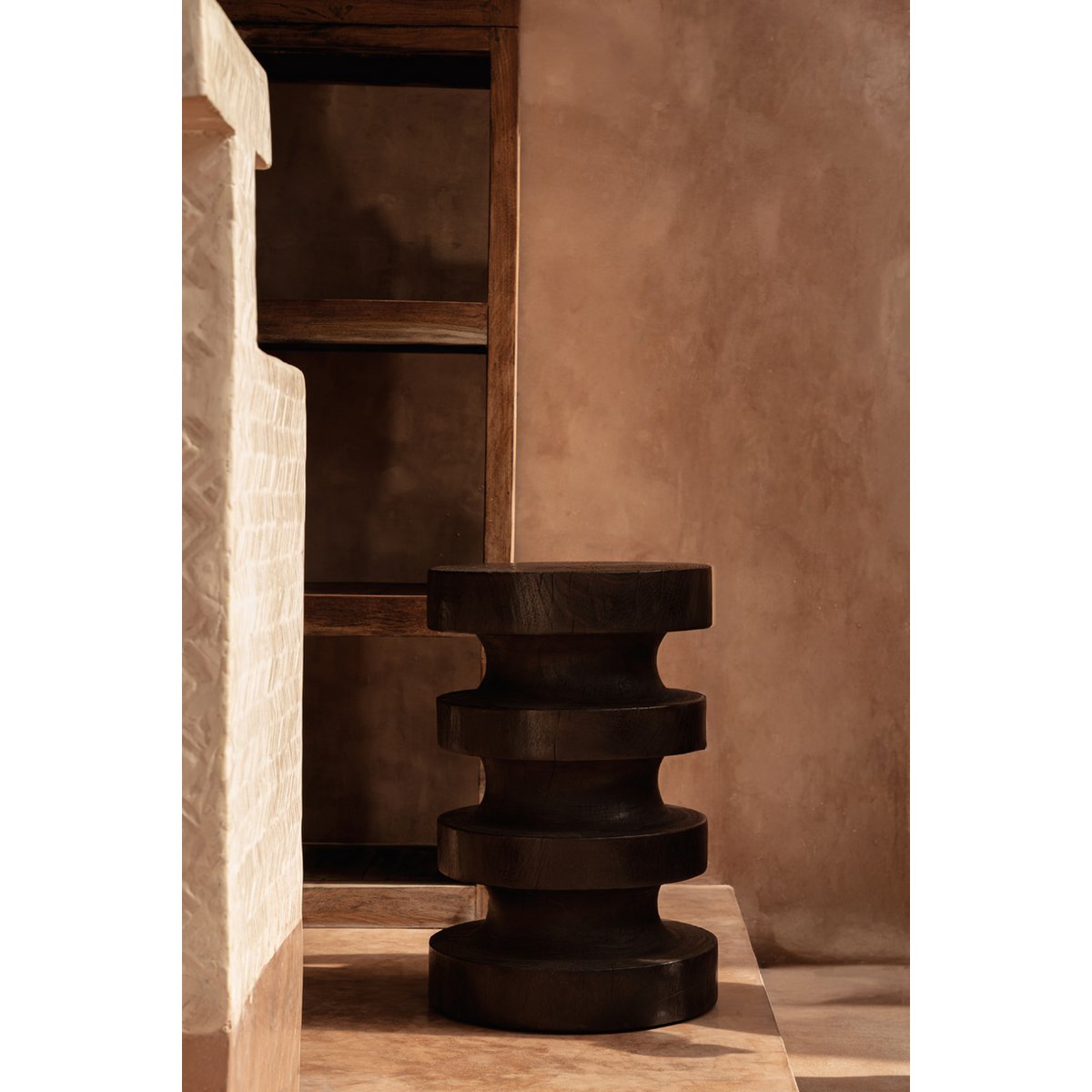 Walnut Wood Side Table - Modern Accent Table with Tiered Rings