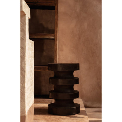 Walnut Wood Side Table - Modern Accent Table with Tiered Rings