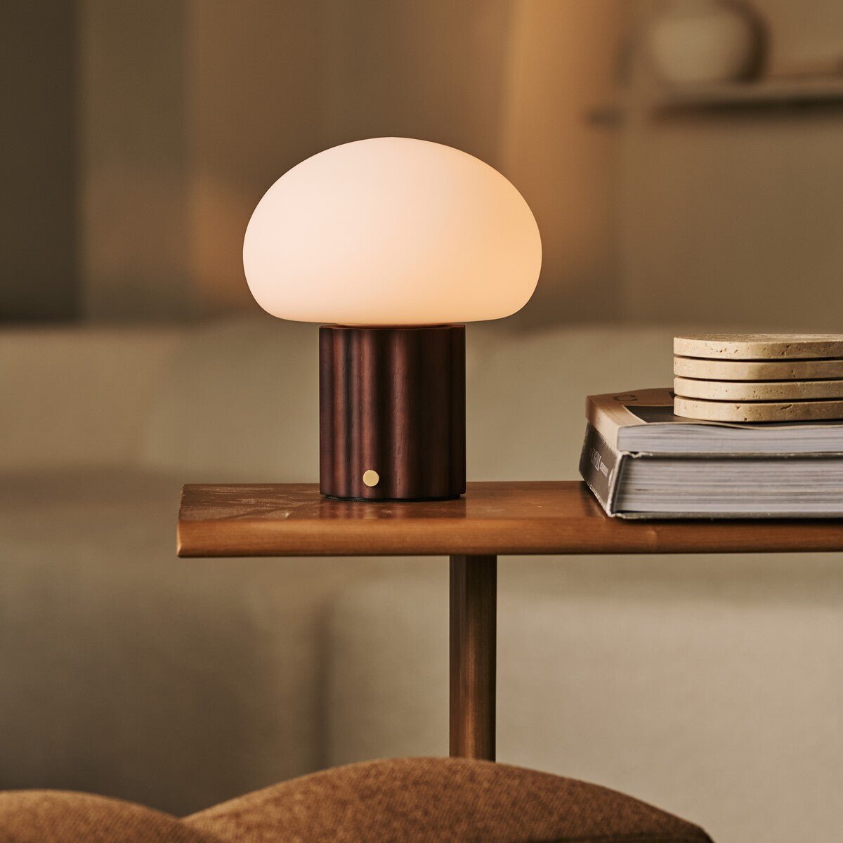 Jord Dark Brown Rechargeable Table Lamp | Cordless, Unique & Up to 100 Hours of Light
