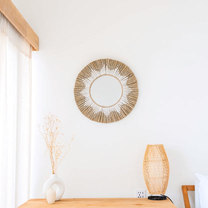 Seagrass Wall Mirror – Round Boho Mirror with Cotton Fringe, 60cm