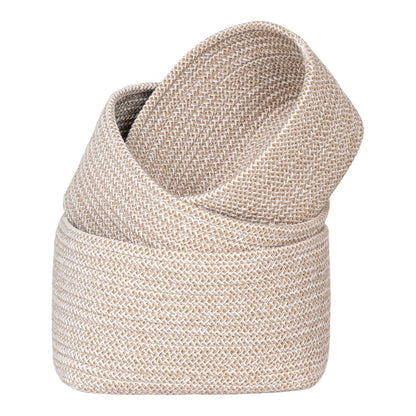 Cotton Storage Baskets - Beige Fabric Basket Set of 3