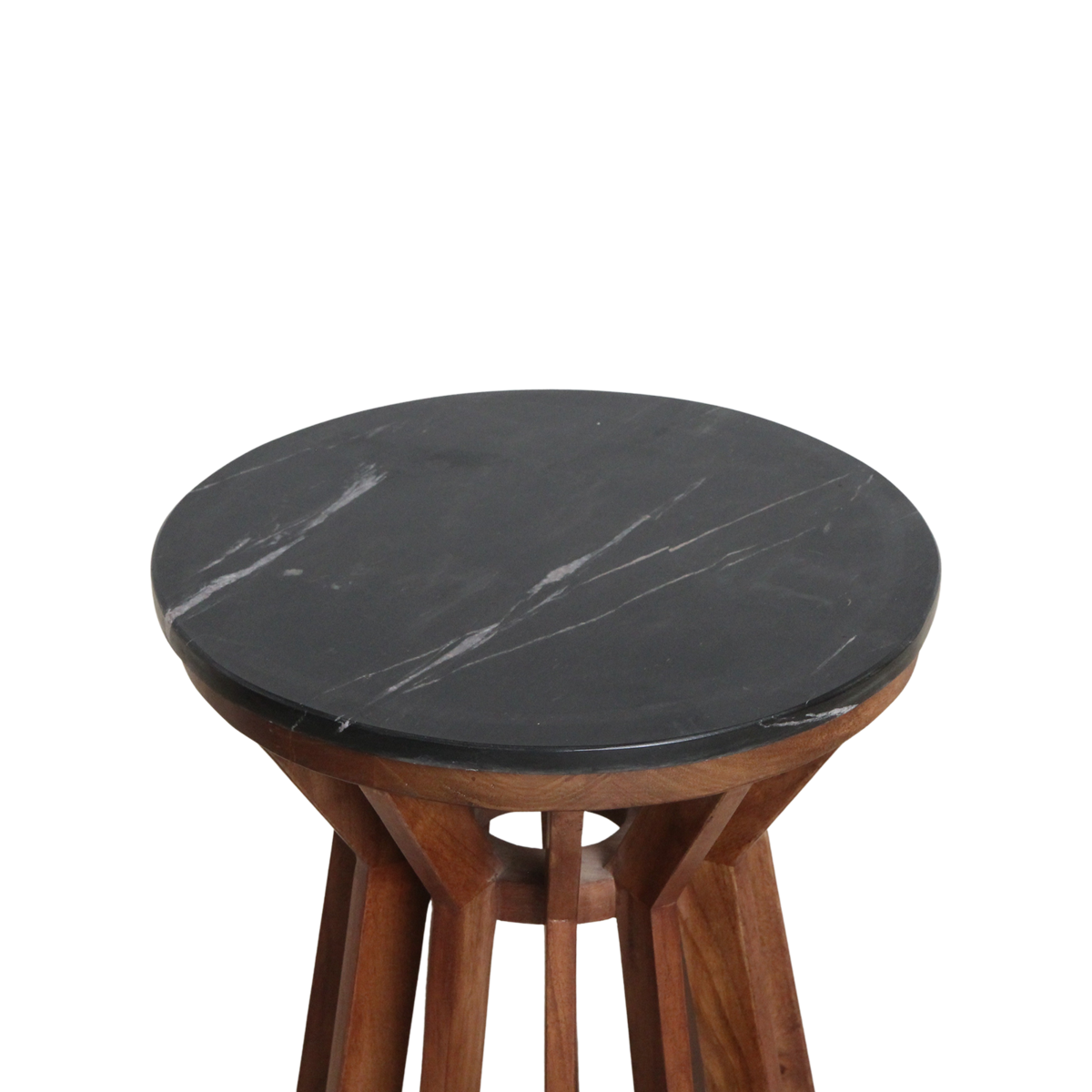 Marble Side Table - Black Mango Wood Accent Table, 40x40x50 cm