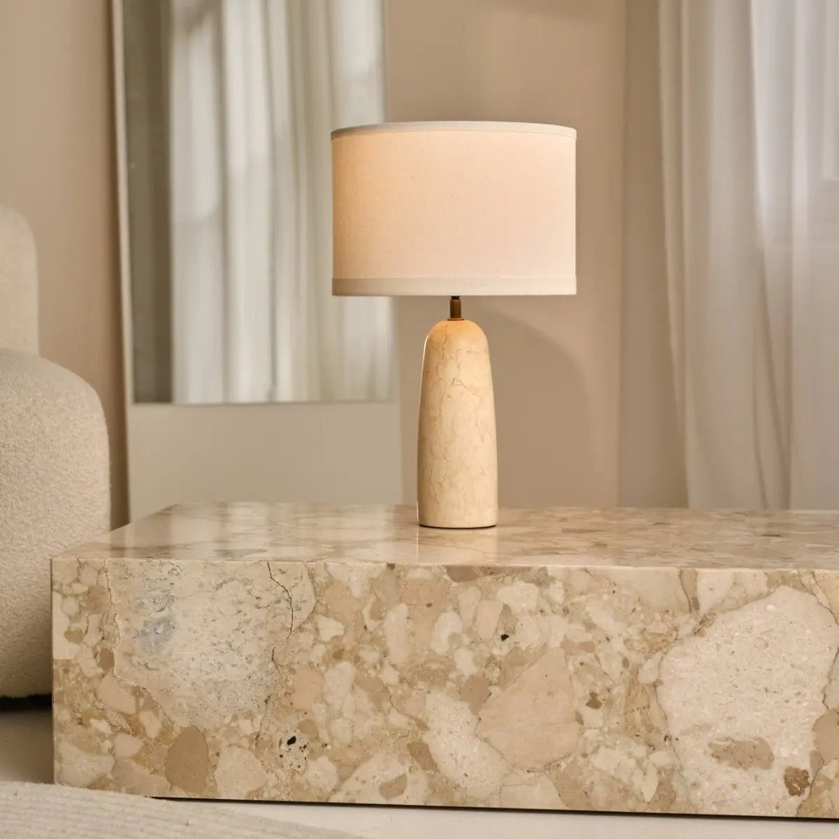 Marble Table Lamp with Cotton Shade – Elegant Design