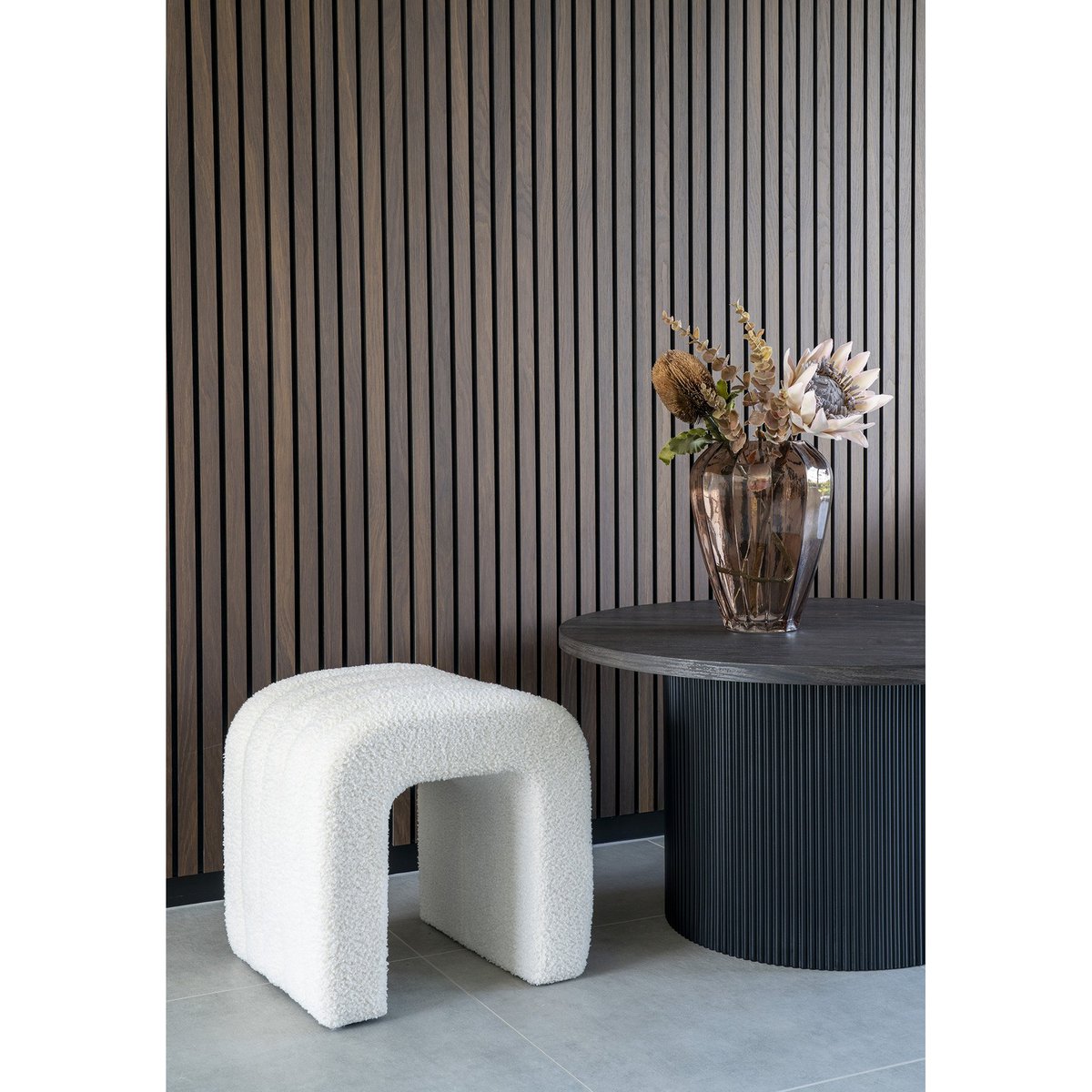 Colma Pouf - MDF, Pinewood, Foam, Polyester, White - 41x36.5 cm