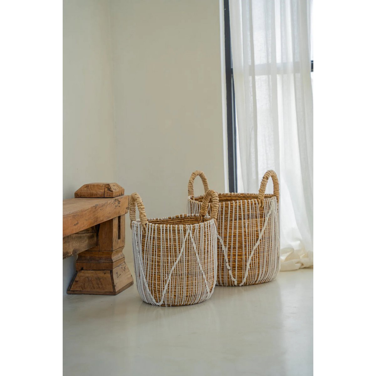 Seagrass Macrame Storage Basket - Small Woven Decorative Basket