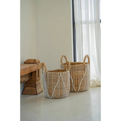 Seagrass Macrame Storage Basket - Small Woven Decorative Basket