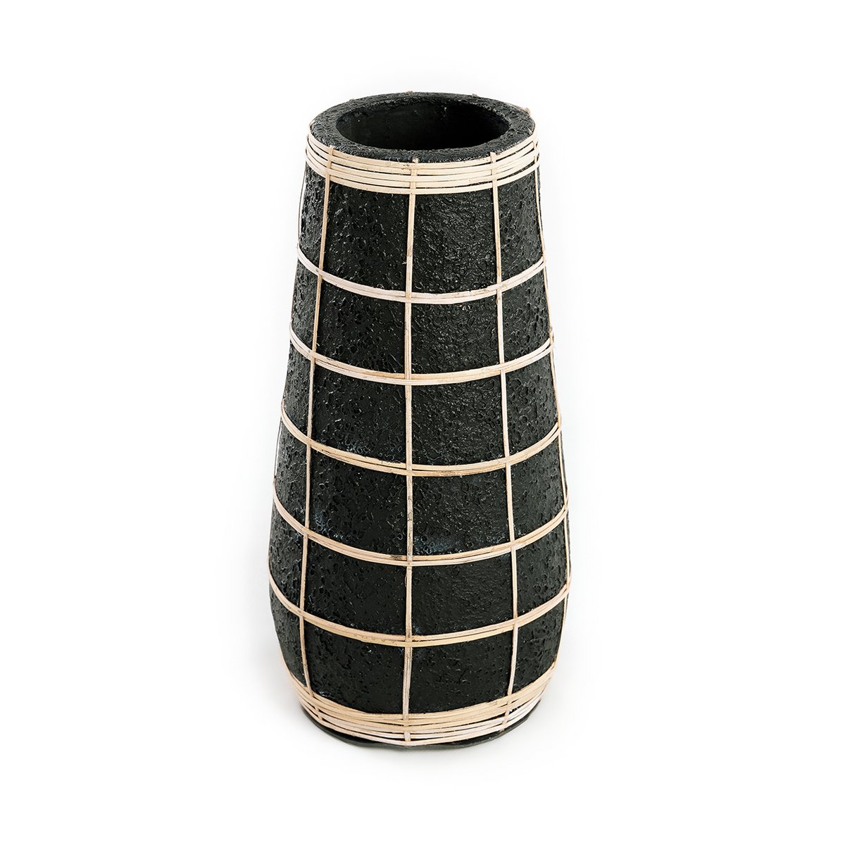 Terracotta Vase with Raffia - Black & Natural Decorative Vase - Large