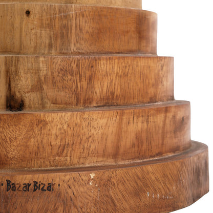 Suar Wood Stool - Natural Accent Table or Seat | Stepped Ring Design