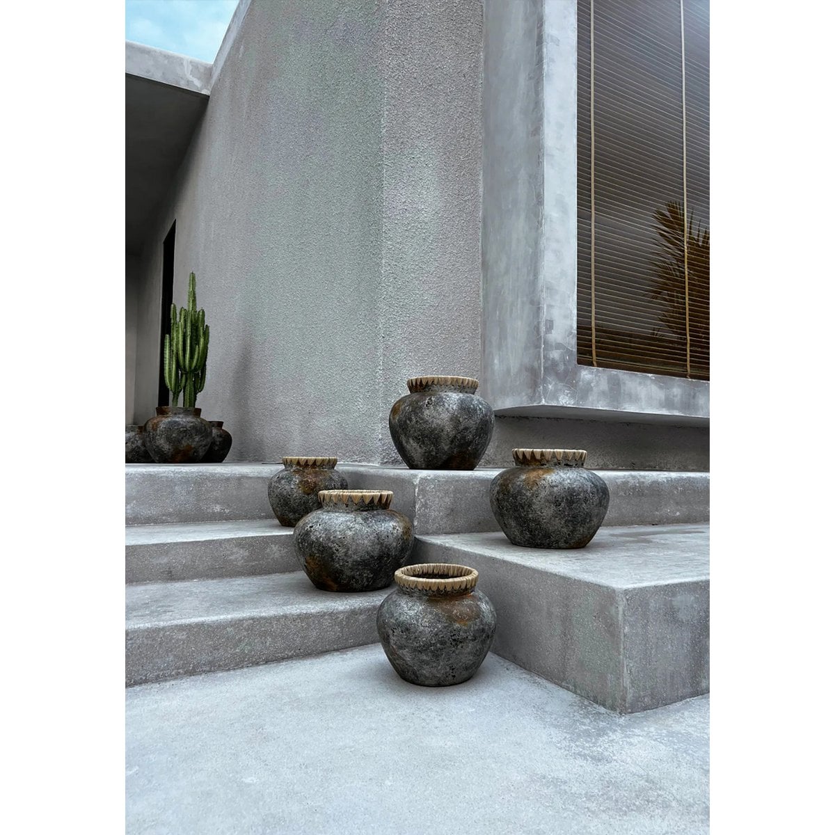 Terracotta Vase - Antique Grey Raffia Vase - Medium