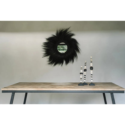 Black Simba Wall Mirror - Natural Grass Decor, Medium Size