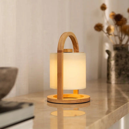 River Light Brown Wooden Rechargeable Lamp | Linen Blend, Versatile & Up to 100 Hours of Battery Life