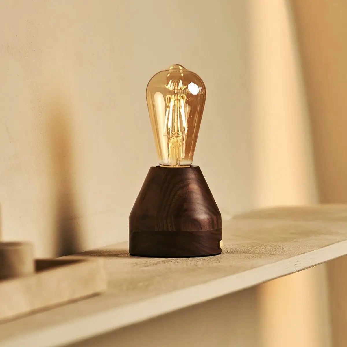 Zavi Walnut Rechargeable Table Lamp | LED, Cordless & 80-Hour Battery Life
