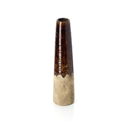 Stoneware Cone Vase - Concrete Brown Modern Decor - Large