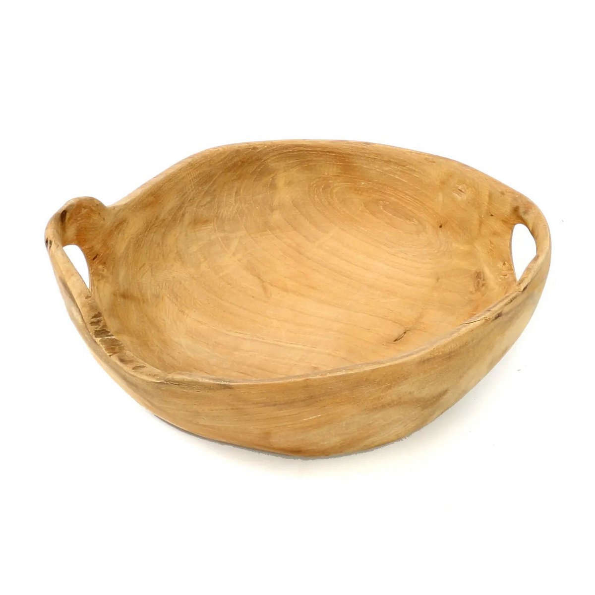 Teak Wood Bowl Tray - Natural Serving Tray with Grips
