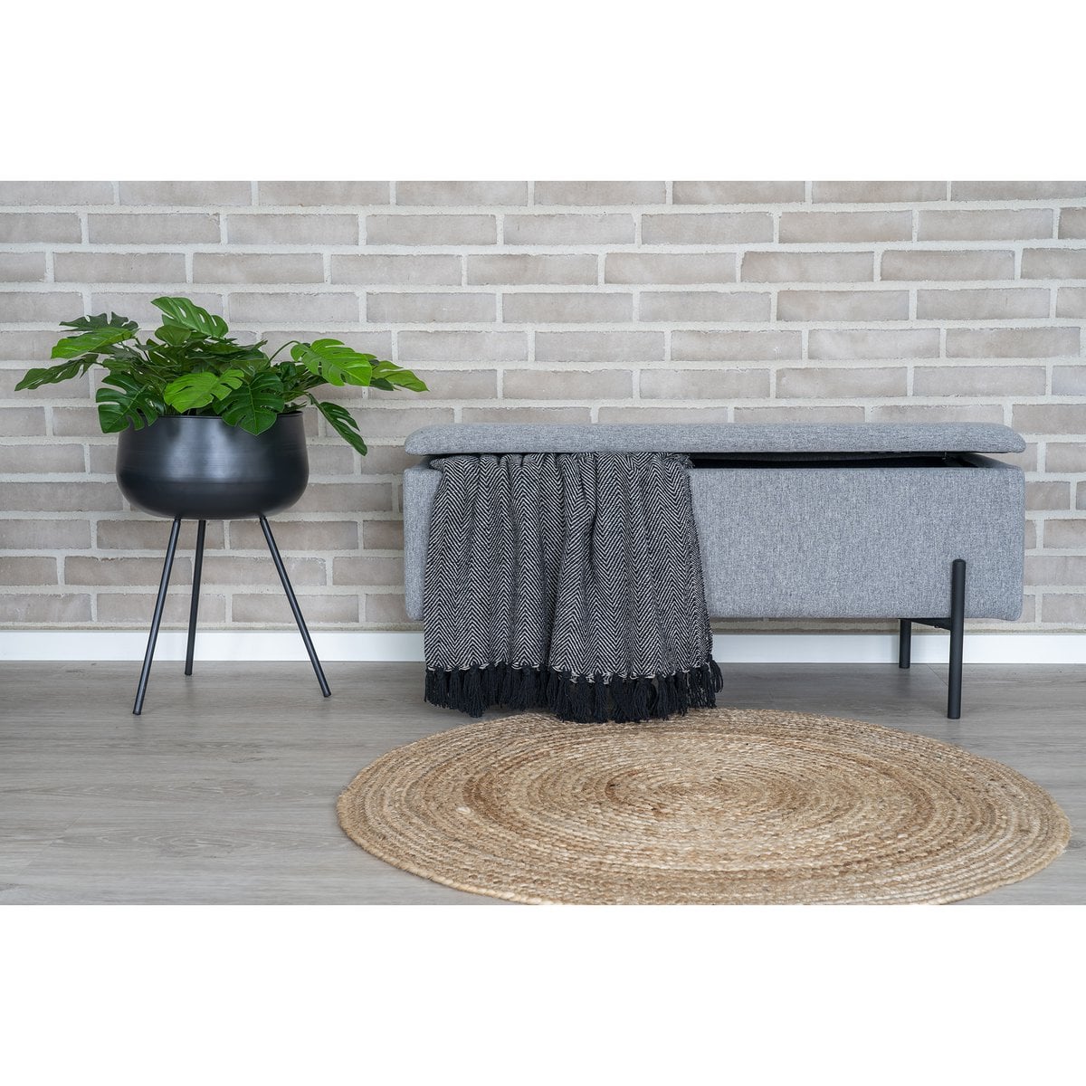 Banc Watford - Gris clair, Polyester, 95x36.5x43cm