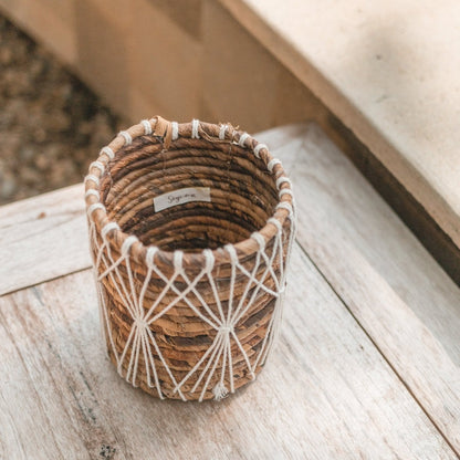 Banana Fibre Plant Basket – Handwoven Storage Basket with Macramé Detail