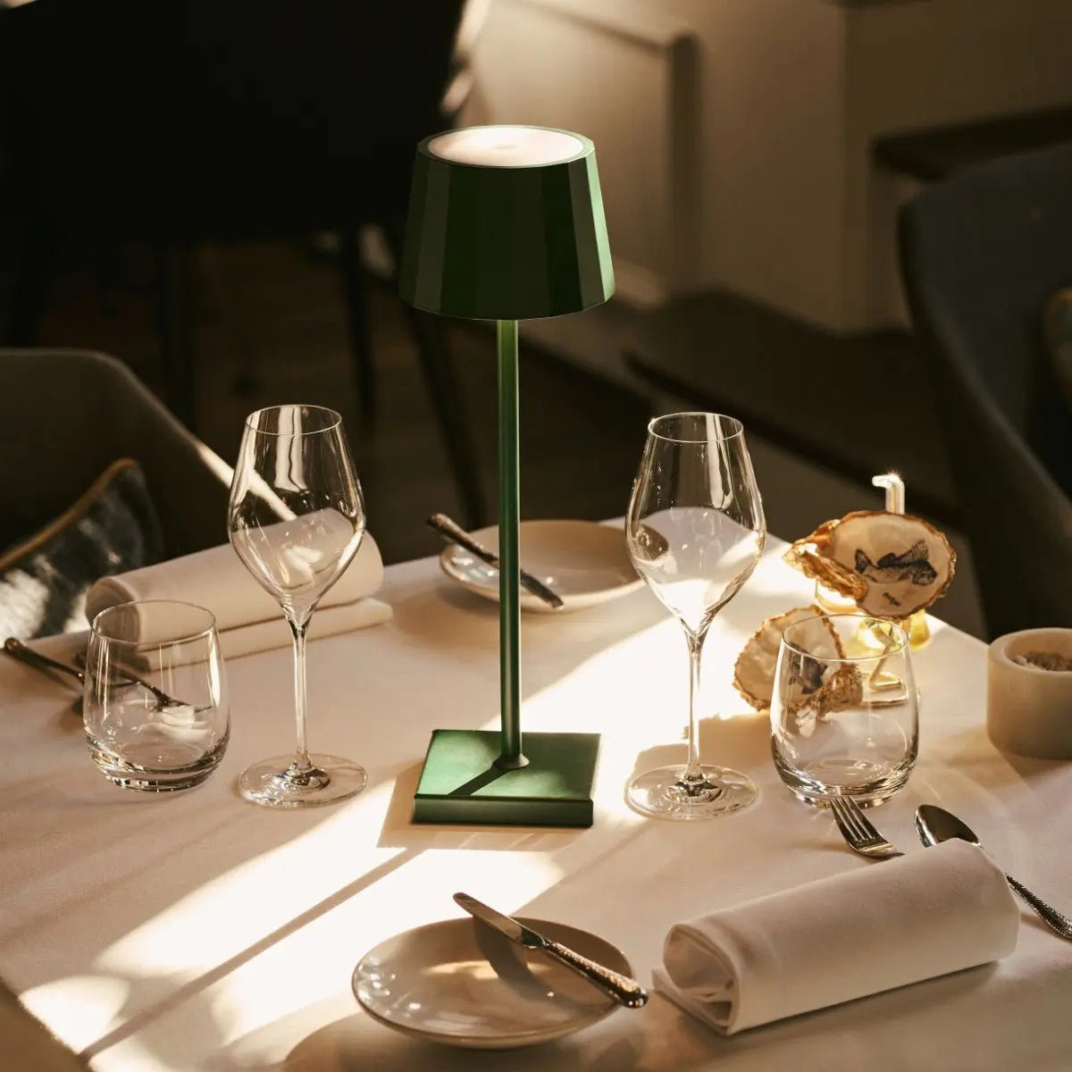 William Pine Green Rechargeable Table Lamp | USB-C, Dimmable, 120-Hour Battery