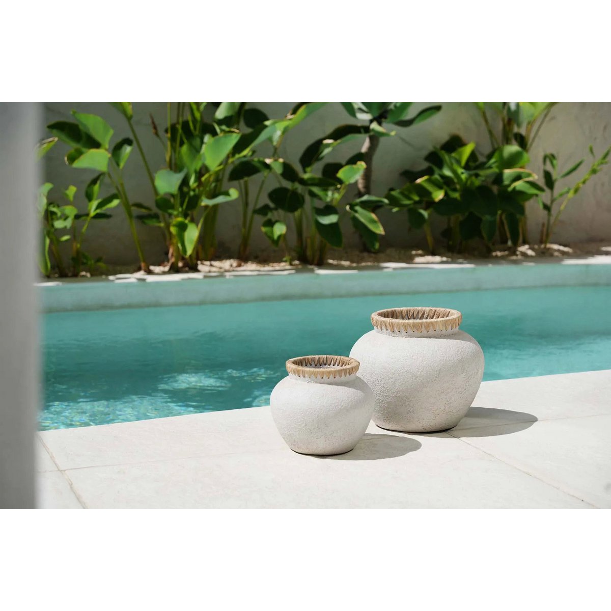 Concrete Vase with Raffia – Natural Stone Finish, Large Size