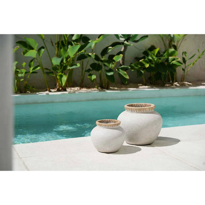 Concrete Vase with Raffia – Natural Stone Finish, Large Size
