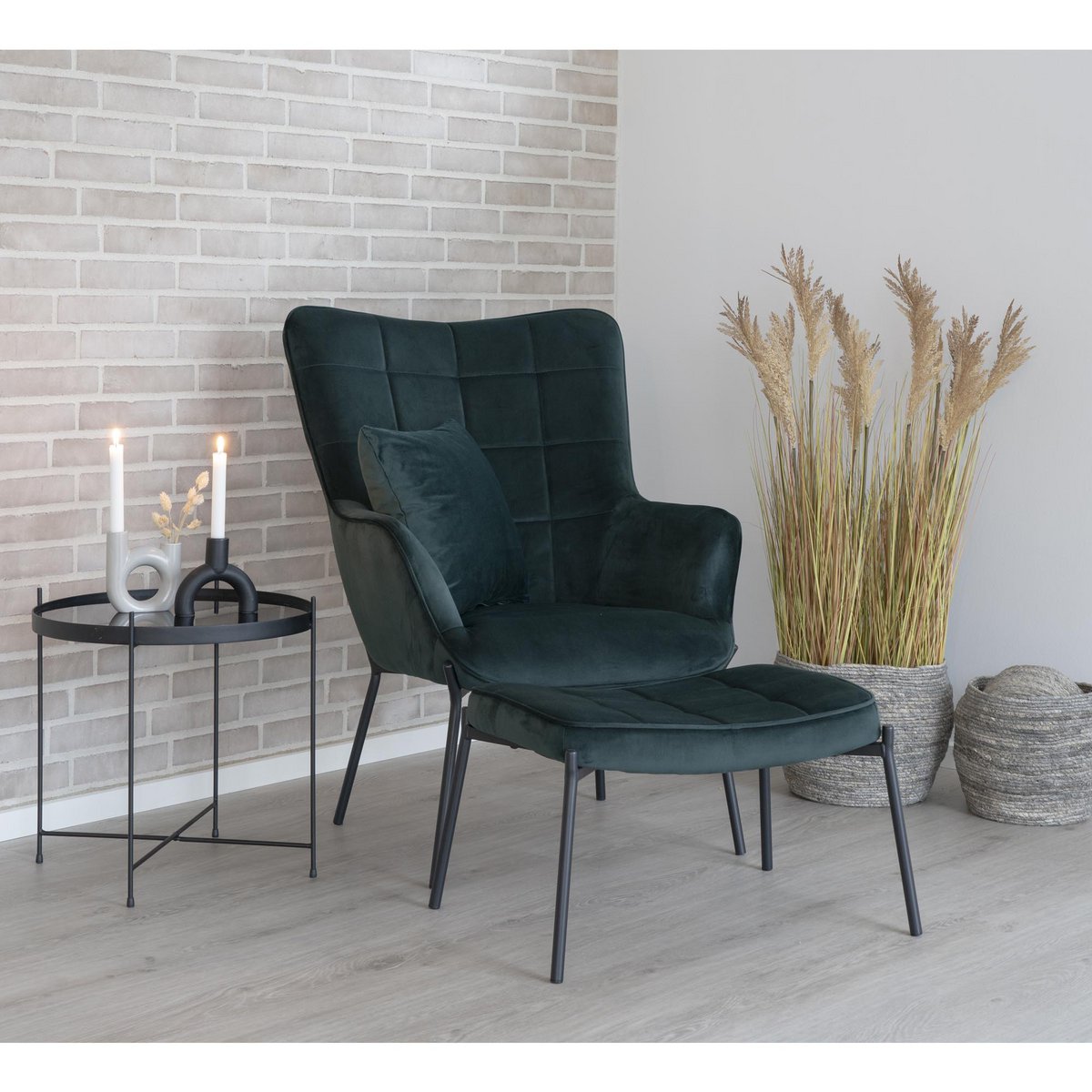 Glasgow Footrest - Velvet, Green - 61x41x36 cm