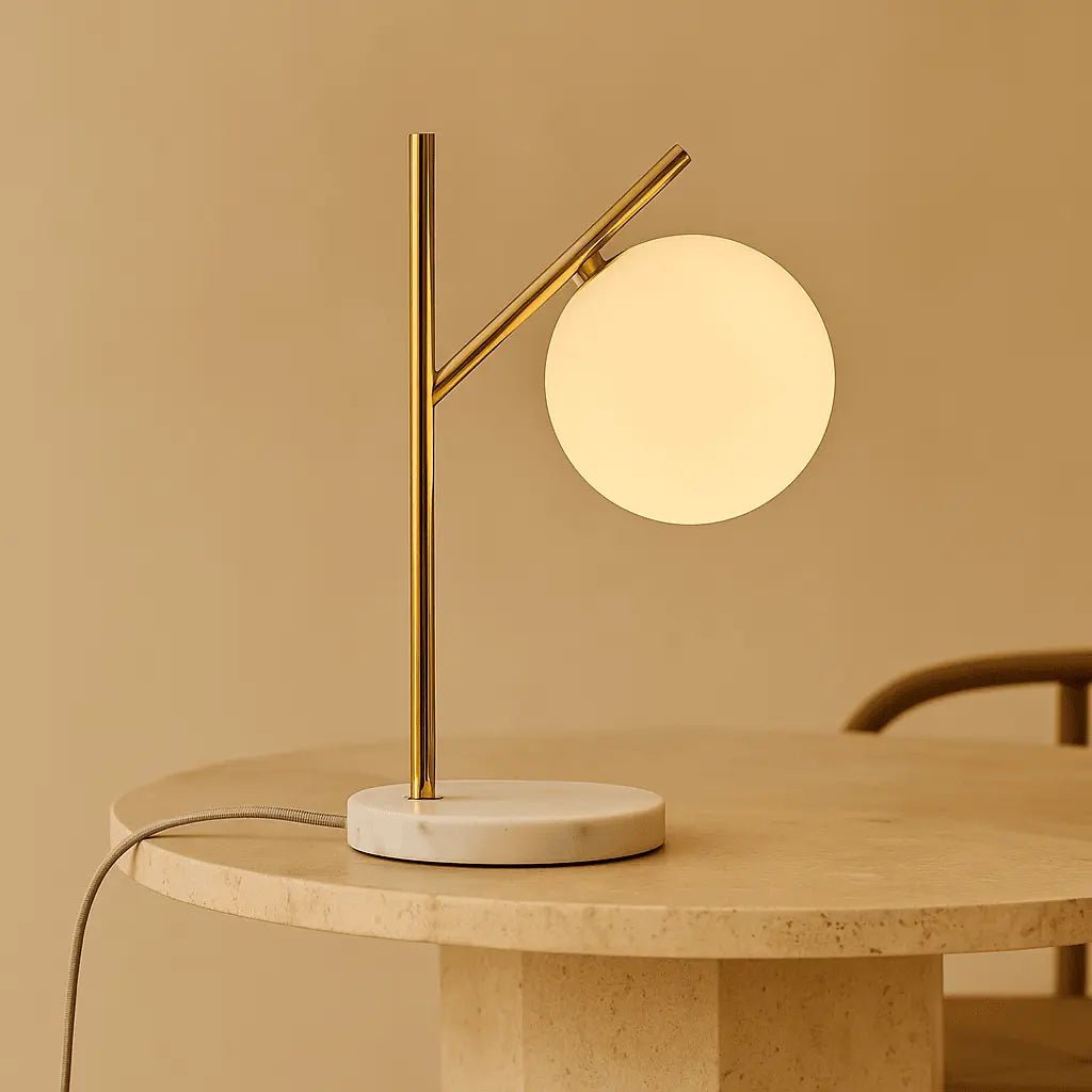 Marble Table Lamp with Frosted Glass – Modern Bedside Lamp