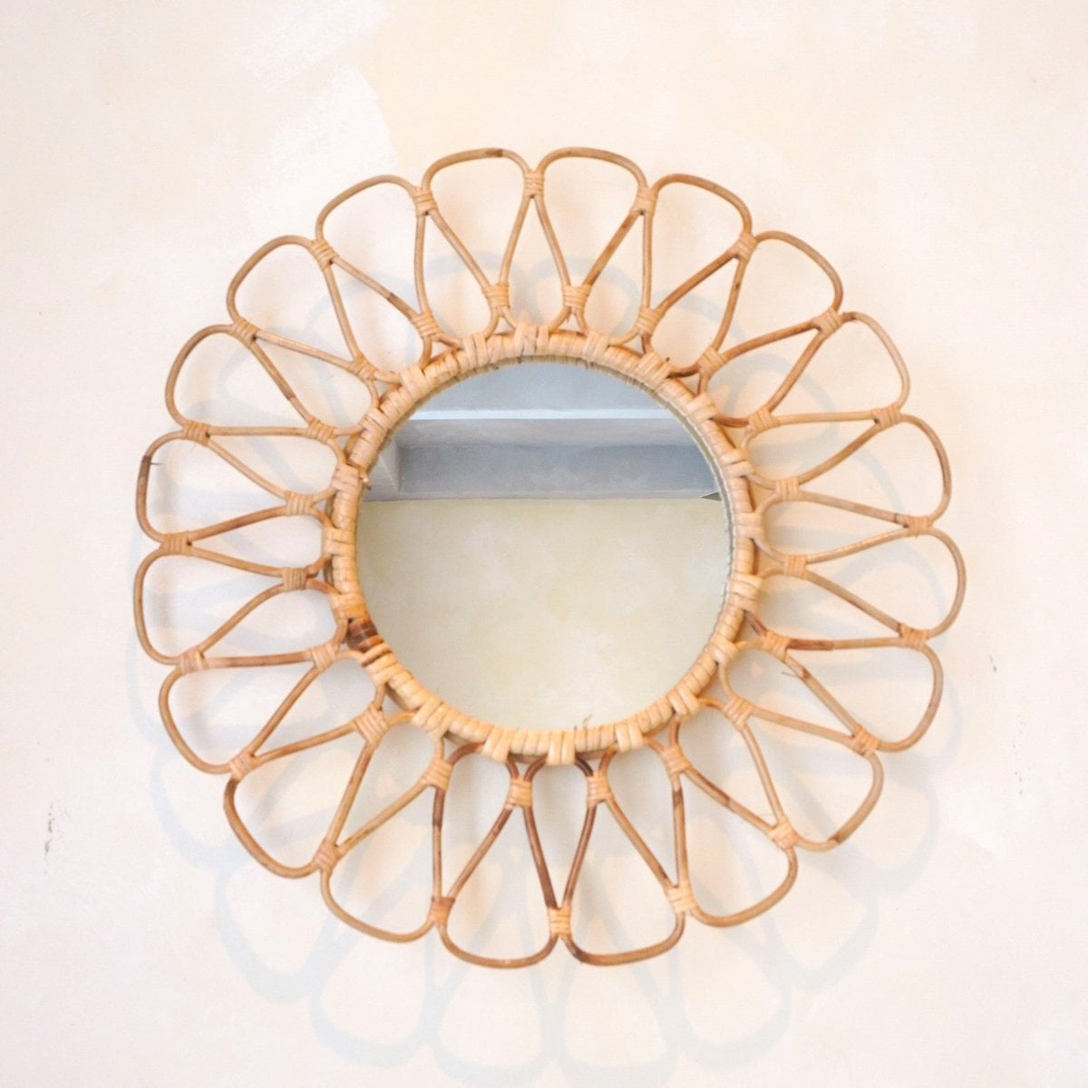 Rattan Wall Mirror - Round Boho Decorative Mirror Handmade 38 cm