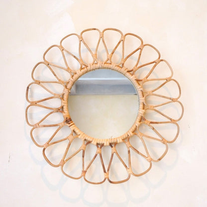 Rattan Wall Mirror - Round Boho Decorative Mirror Handmade 38 cm