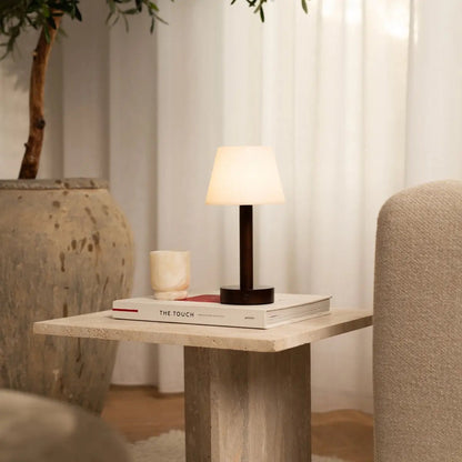 Zoë Dark Brown Wooden Rechargeable Table Lamp | Dimmable, USB-C, 80-Hour Battery