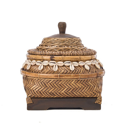 Wicker Storage Basket - Natural Brown Treasure Box with Shells