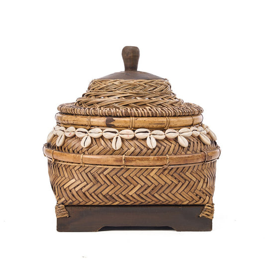 Wicker Storage Basket - Natural Brown Treasure Box with Shells