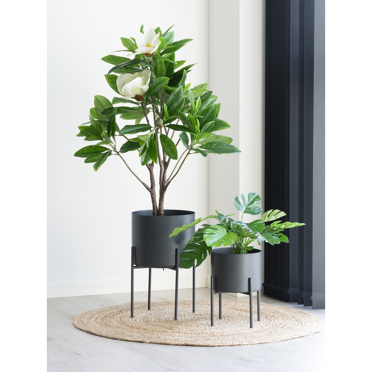 Steel Flowerpots - Modern Grey Planter Set - Indoor/Outdoor, 2 Sizes