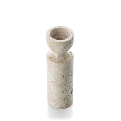 Natural Travertine Hourglass Candle Holder – Beige Medium Tabletop