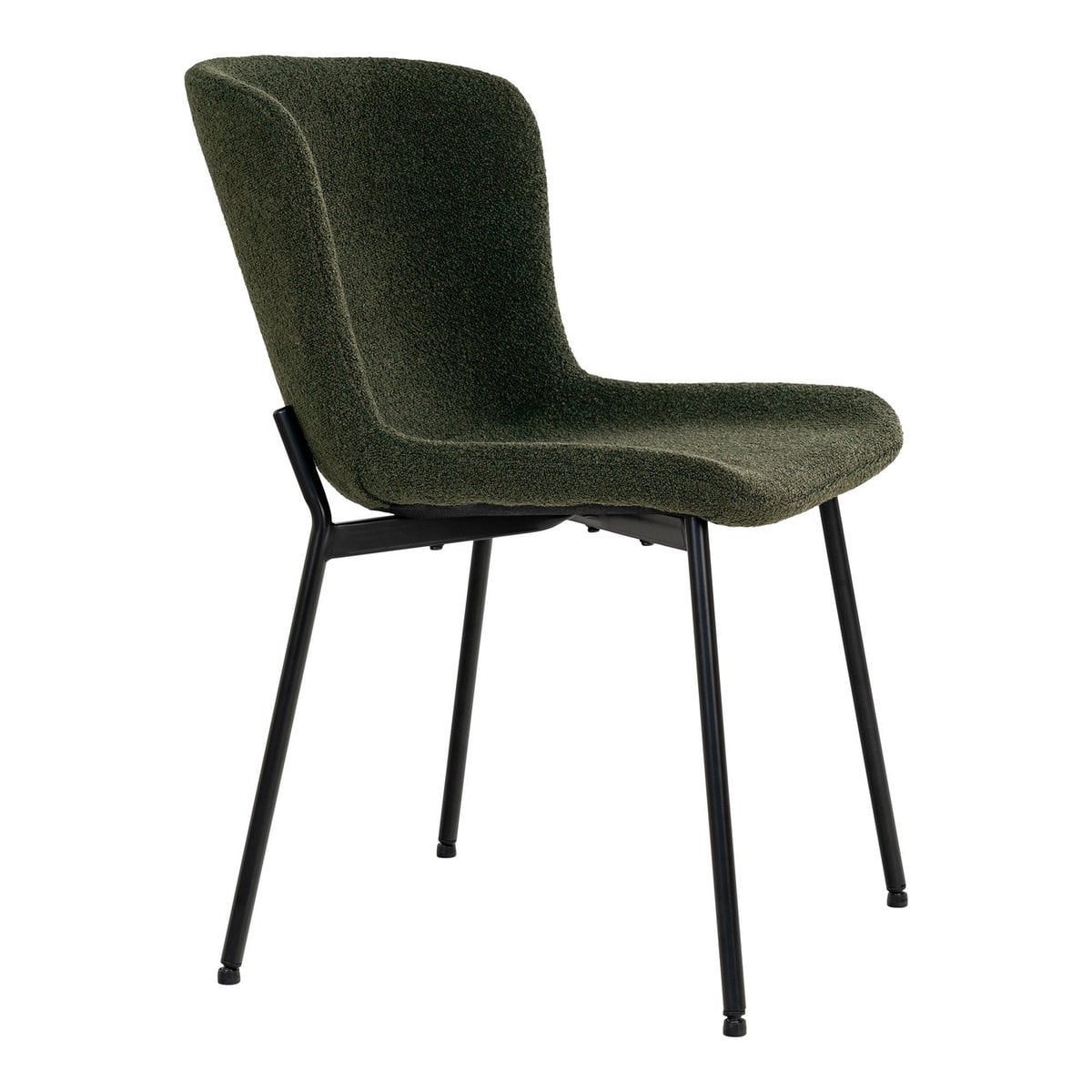 Bouclé Dining Chairs - Dark Green with Black Legs - Set of 2