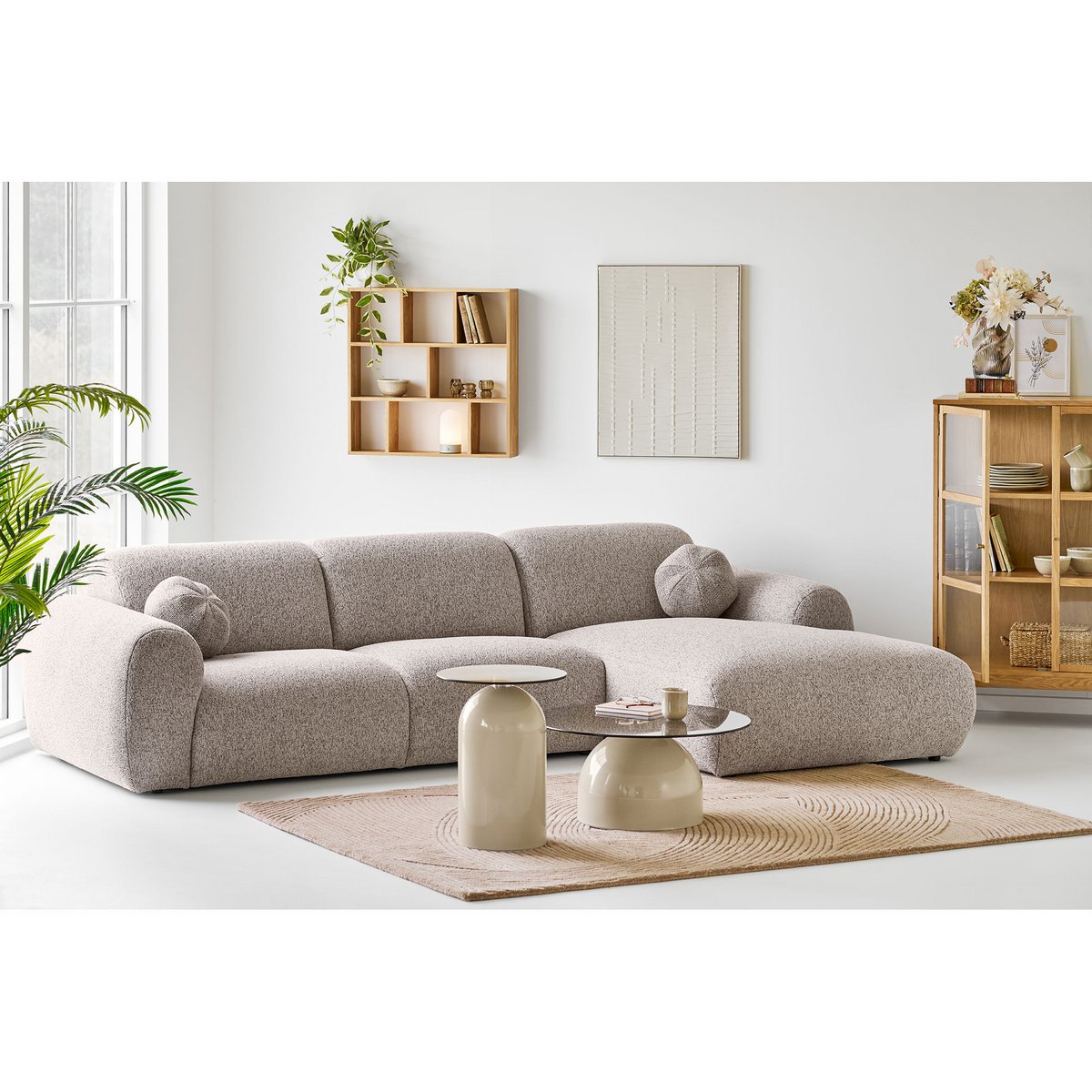 Ravello Coffee table, tempered glass/metal, grey/beige, ø70x33 cm