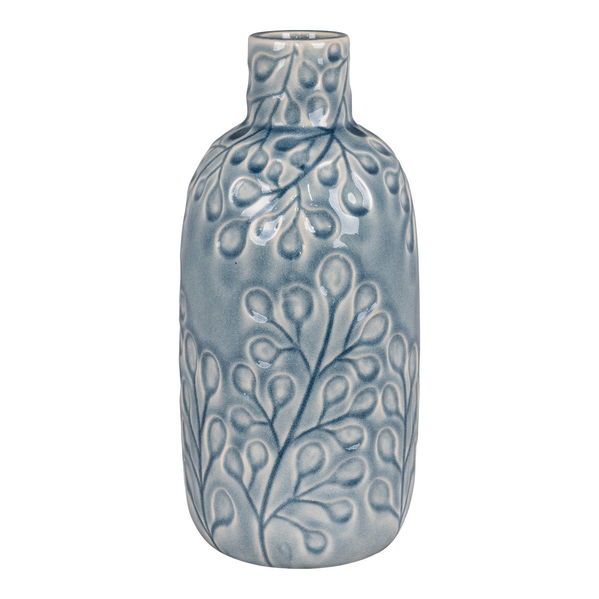 Ceramic Vase - Blue Floral Decor, 12x26 cm
