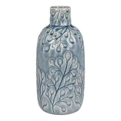 Ceramic Vase - Blue Floral Decor, 12x26 cm
