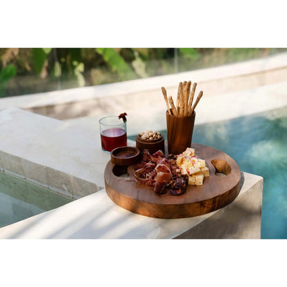 Teak Wood Serving Tray - Natural Root Design with Handles - Large