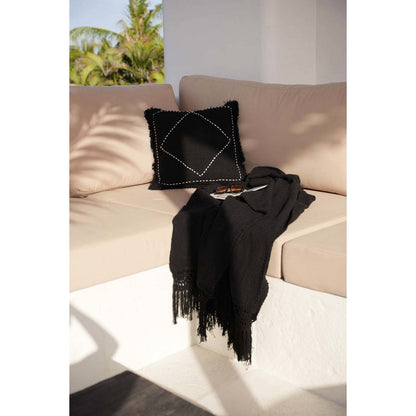 Black Cotton Bed Throw - Bohemian Style, Soft Cozy Throw