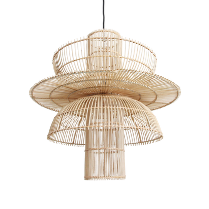 Rattan Pendant Light - Natural Woven Hanging Lamp, 200cm Cord