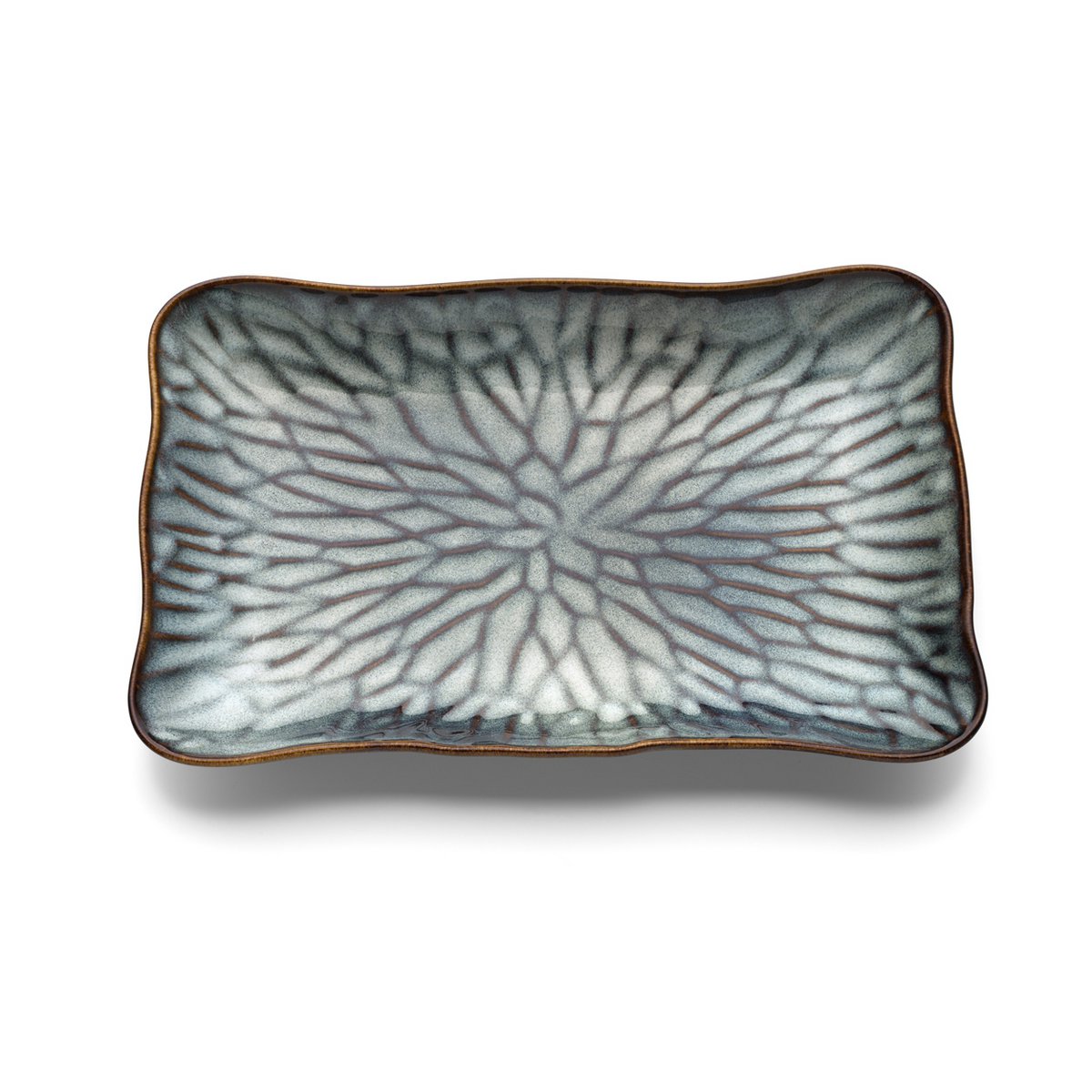 Ceramic Rectangular Plate - Grey Brown Lotus Ice Dinner Plate, L