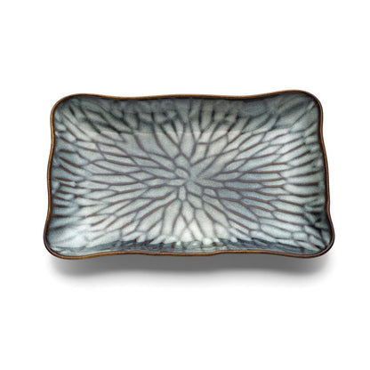 Ceramic Rectangular Plate - Grey Brown Lotus Ice Dinner Plate, L